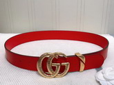 Gucci Leather Belt with Snake Effect Double G Buckle Hibiscus Red Leather 563696