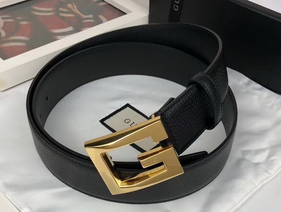 Gucci Leather Belt with Square G Buckle Black Leather and Gold Buckle