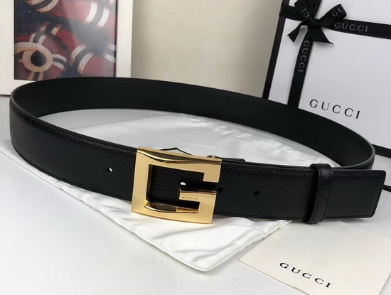 Gucci Leather Belt with Square G Buckle Black Leather and Gold Buckle