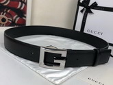 Gucci Leather Belt with Square G Buckle Black Leather and Silver Buckle