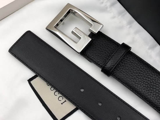 Gucci Leather Belt with Square G Buckle Black Leather and Silver Buckle