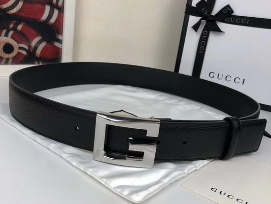 Gucci Leather Belt with Square G Buckle Black Leather and Silver Buckle