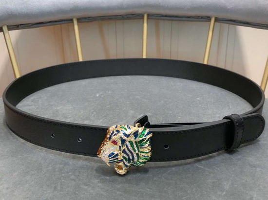 Gucci Leather Belt with Tiger Head Black Leather