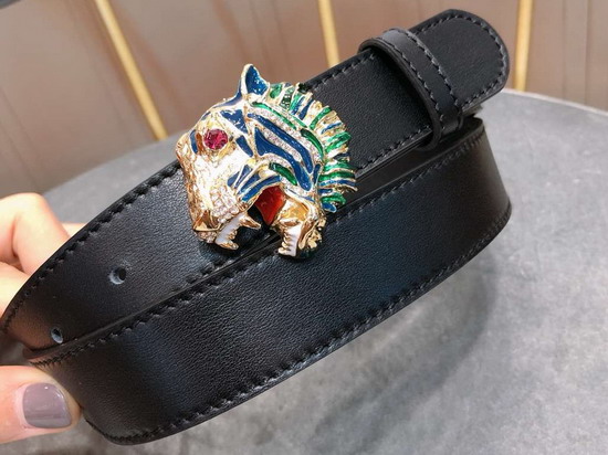 Gucci Leather Belt with Tiger Head Black Leather