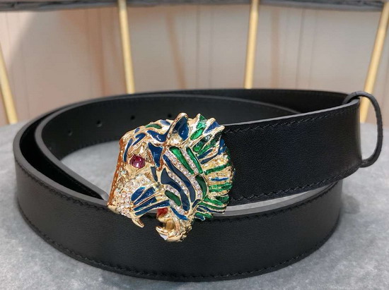 Gucci Leather Belt with Tiger Head Black Leather