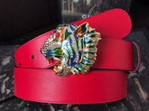 Gucci Leather Belt with Tiger Head Red Leather