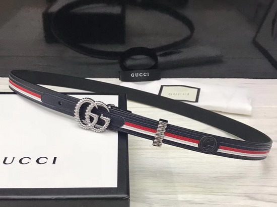 Gucci Leather Belt with Torchon Double G Buckle Blue Leather Sylvie Web 550115