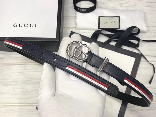 Gucci Leather Belt with Torchon Double G Buckle Blue Leather Sylvie Web 550115