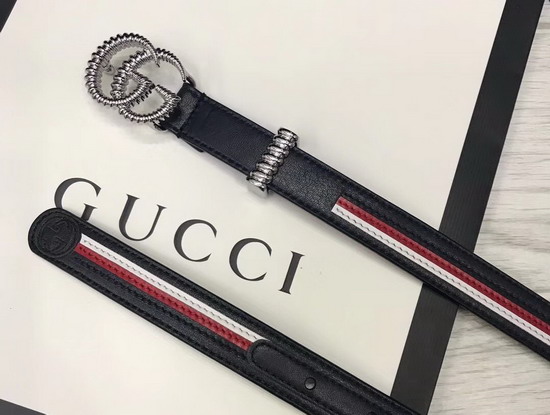 Gucci Leather Belt with Torchon Double G Buckle Blue Leather Sylvie Web 550115