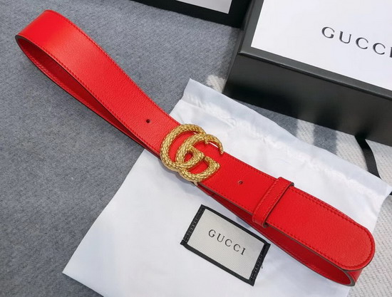 Gucci Leather Belt with Torchon Double G Buckle Hibiscus Red Leather 524103