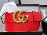 Gucci Leather Belt with Torchon Double G Buckle Hibiscus Red Leather 524103