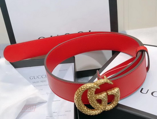 Gucci Leather Belt with Torchon Double G Buckle Hibiscus Red Leather 524103