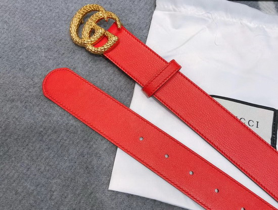 Gucci Leather Belt with Torchon Double G Buckle Hibiscus Red Leather 524103