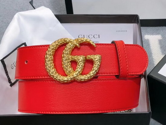 Gucci Leather Belt with Torchon Double G Buckle Hibiscus Red Leather 524103