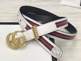 Gucci Leather Belt with Torchon Double G Buckle Off White Leather with Blue and Red Leather Web 550115