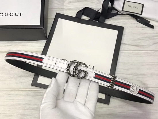 Gucci Leather Belt with Torchon Double G Buckle Off White Leather with Blue and Red Leather Web 550115