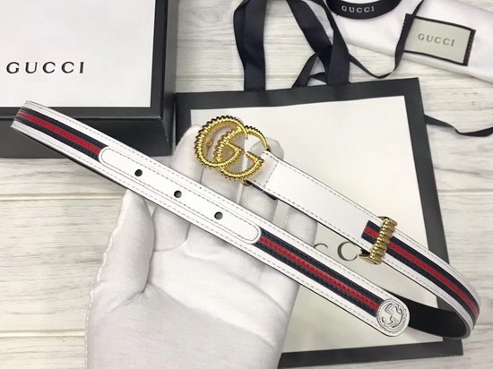 Gucci Leather Belt with Torchon Double G Buckle Off White Leather with Blue and Red Leather Web 550115