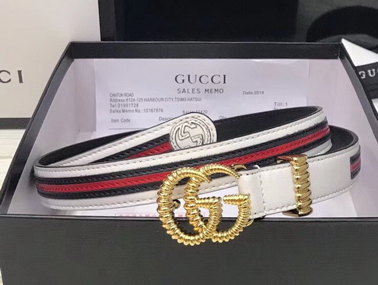 Gucci Leather Belt with Torchon Double G Buckle Off White Leather with Blue and Red Leather Web 550115