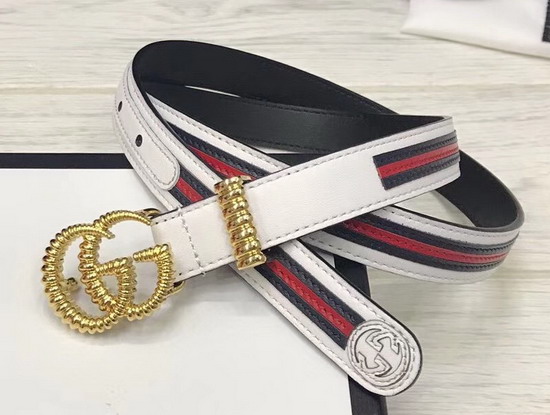 Gucci Leather Belt with Torchon Double G Buckle Off White Leather with Blue and Red Leather Web 550115