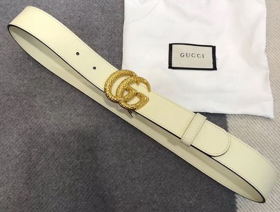 Gucci Leather Belt with Torchon Double G Buckle White Leather 524103