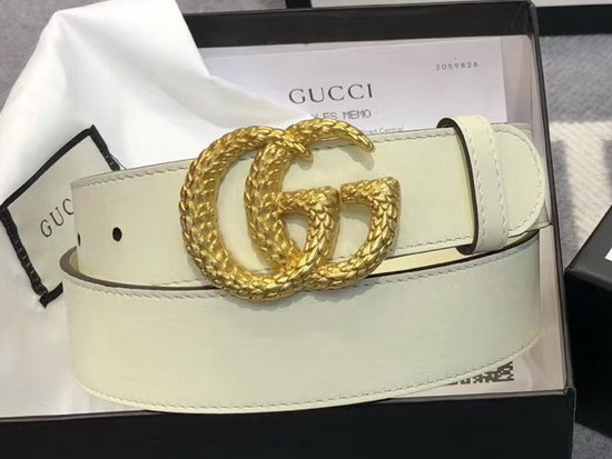 Gucci Leather Belt with Torchon Double G Buckle White Leather 524103