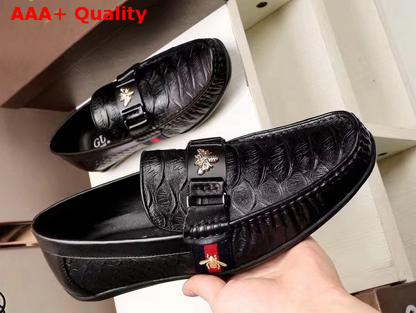 Gucci Leather Driver with Bee and Web Black Croc Embossed Calf Leather Replica