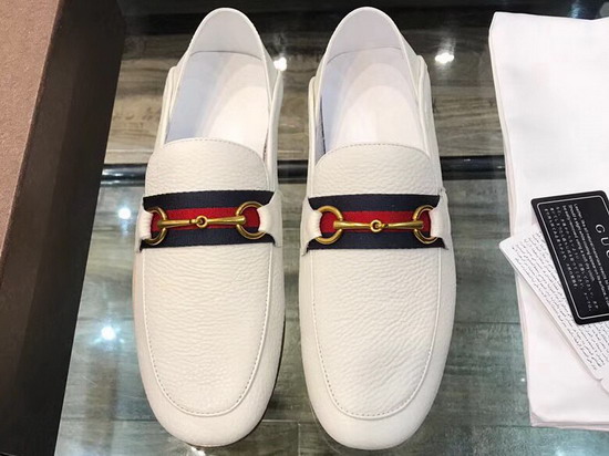 Gucci Leather Driver with Web White Leather