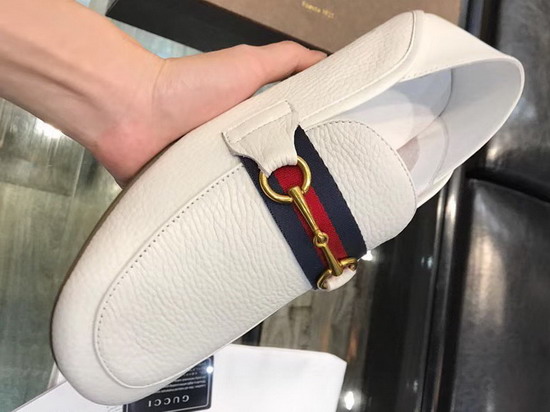 Gucci Leather Driver with Web White Leather