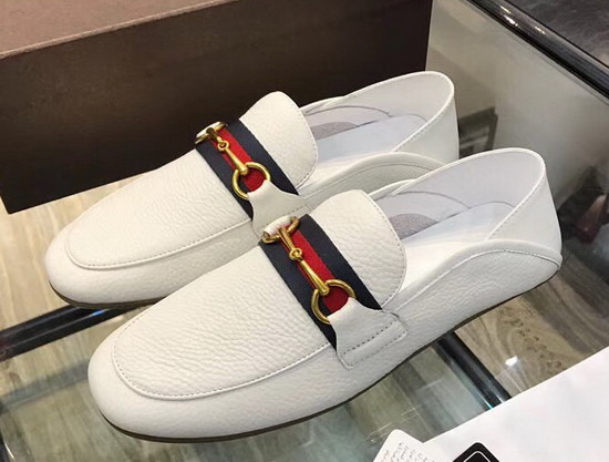 Gucci Leather Driver with Web White Leather