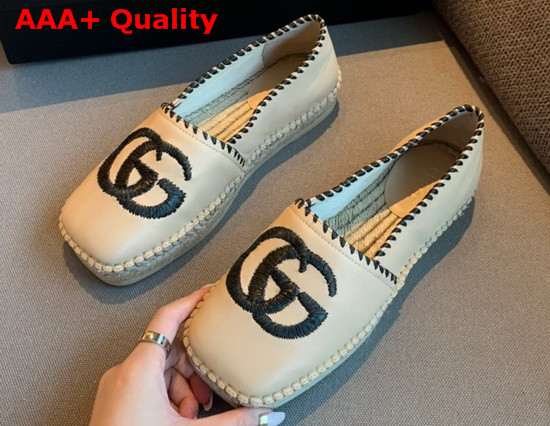 Gucci Leather Espadrille with Embroidered Double G Emblem Beige Leather 602508 Replica