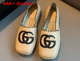 Gucci Leather Espadrille with Embroidered Double G Emblem Beige Leather 602508 Replica