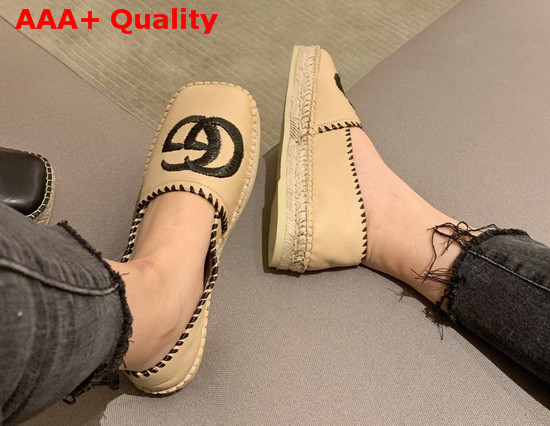 Gucci Leather Espadrille with Embroidered Double G Emblem Beige Leather 602508 Replica