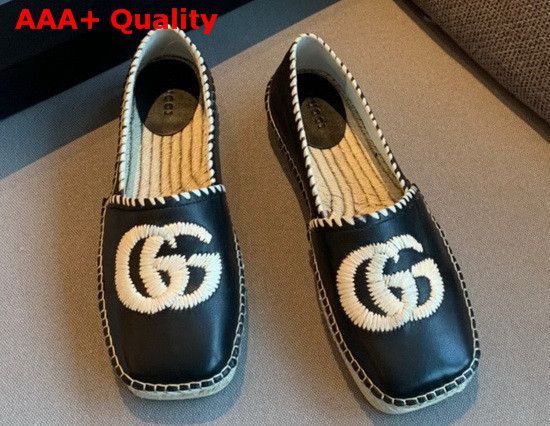 Gucci Leather Espadrille with Embroidered Double G Emblem Black Leather 602508 Replica