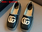 Gucci Leather Espadrille with Embroidered Double G Emblem Black Leather 602508 Replica