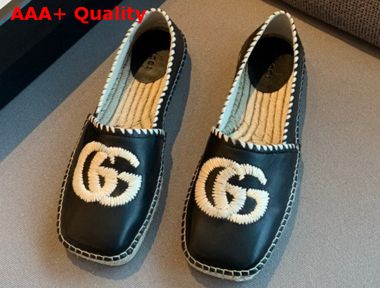 Gucci Leather Espadrille with Embroidered Double G Emblem Black Leather 602508 Replica