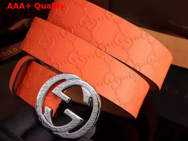 Gucci Leather GG Belt With G Buckle Orange Silver Buckle Replica