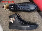 Gucci Leather High Top Sneaker in Black with Angry Cat Embroidered Appliques Replica