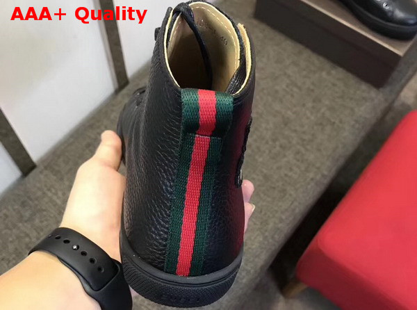 Gucci Leather High Top Sneaker in Black with Angry Cat Embroidered Appliques Replica