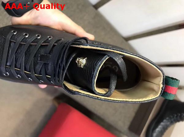 Gucci Leather High Top Sneaker in Black with Angry Cat Embroidered Appliques Replica