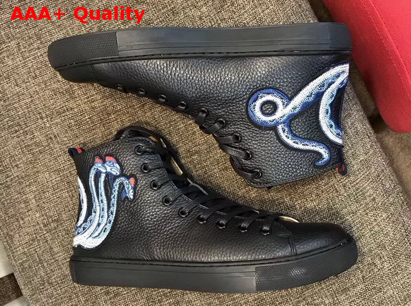 Gucci Leather High Top Sneaker in Black with Embroidered Kingsnake Appliques Replica