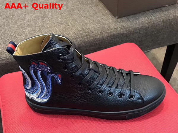 Gucci Leather High Top Sneaker in Black with Embroidered Kingsnake Appliques Replica