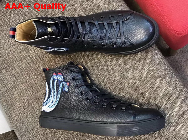 Gucci Leather High Top Sneaker in Black with Embroidered Kingsnake Appliques Replica