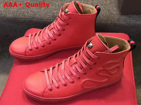 Gucci Leather High Top Sneaker in Red with Embossed Snake Replica