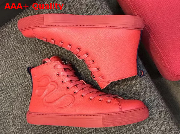 Gucci Leather High Top Sneaker in Red with Embossed Snake Replica