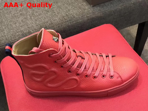 Gucci Leather High Top Sneaker in Red with Embossed Snake Replica