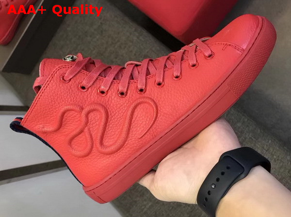 Gucci Leather High Top Sneaker in Red with Embossed Snake Replica