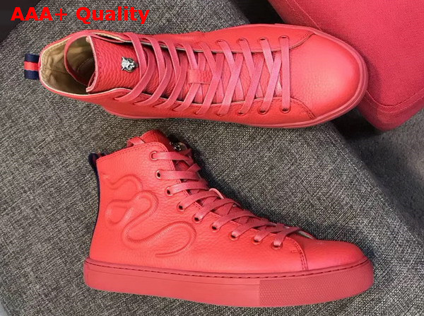 Gucci Leather High Top Sneaker in Red with Embossed Snake Replica