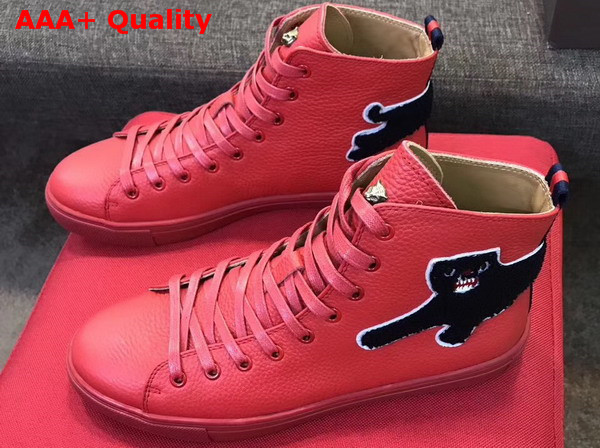 Gucci Leather High Top Sneaker in Red with Panther Replica