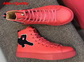 Gucci Leather High Top Sneaker in Red with Panther Replica