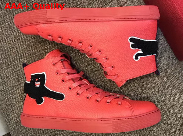 Gucci Leather High Top Sneaker in Red with Panther Replica